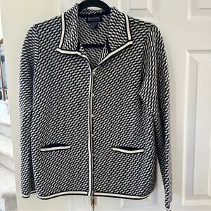 Magaschoni Black & White Wool Geometric Print Button Down Cardigan